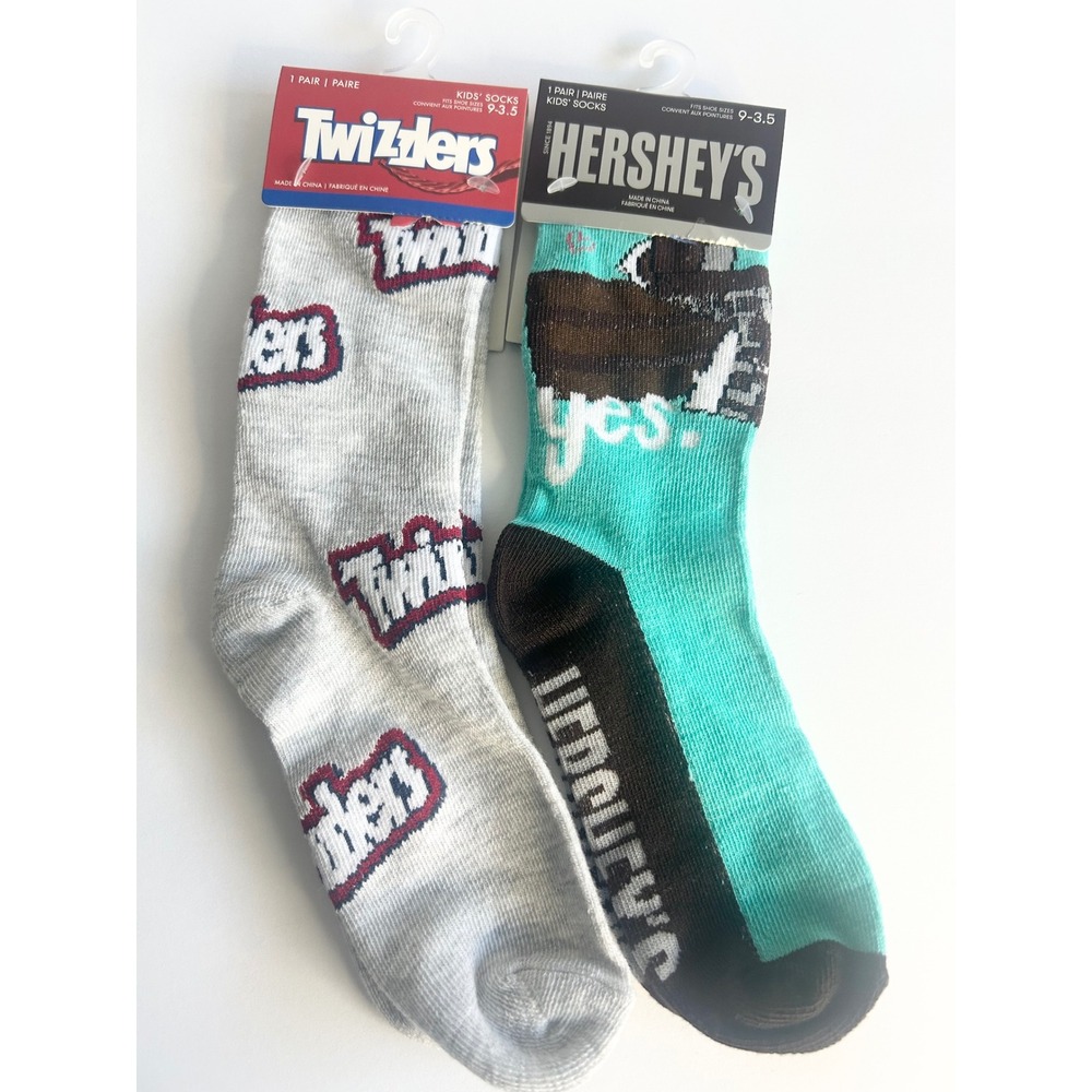 Hershey's Twizzlers Kids Crew Socks 2 Pair Bundle Candy Novelty Gray Teal 9-3.5